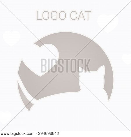 Cat, Love Logo, Isolated Flat Vector Illustration