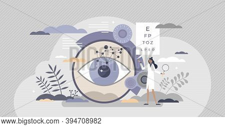 Ophthalmology As Eye And Vision Healthcare Occupation Tiny Person Concept. Medical Sight Checkup, Di