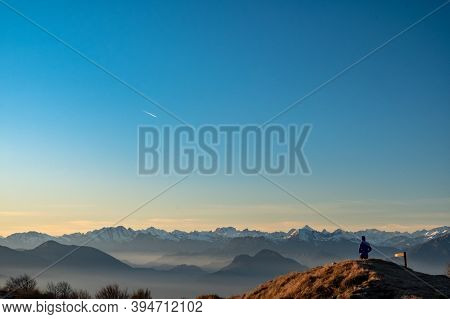 Sunset At The Cuarnan Peak, Friuli-venezia Giulia Region, In A Freezing Winter Day
