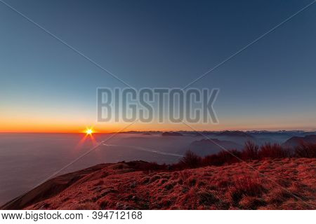 Sunset At The Cuarnan Peak, Friuli-venezia Giulia Region, In A Freezing Winter Day