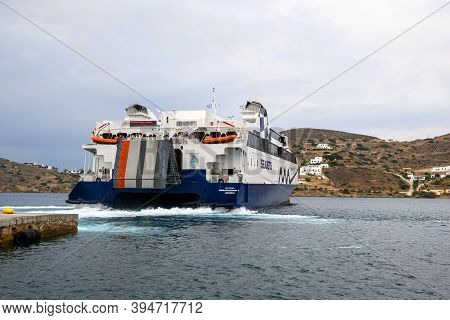 Ios, Greece - September 19, 2020 - Worldchampion Jet Seajets, One Of The Fastest High-speed Ferries 
