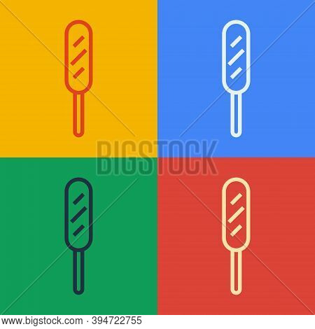 Pop Art Line Corn Dog Icon Isolated On Color Background. Traditional American Fast Food. Vector Illu