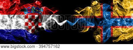 Croatia, Croatian Vs Ingrian People Smoky Mystic Flags Placed Side By Side. Thick Colored Silky Abst