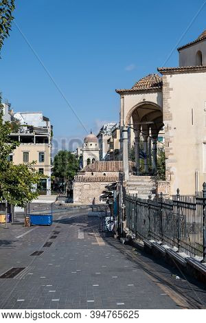 Empty Streets In Athens, Greece City Center, Monastiraki Square Area