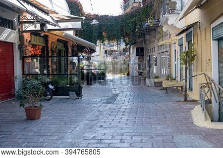 Empty Streets In Athens, Greece City Center, Monastiraki Area