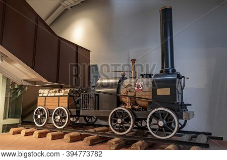 St. Petersburg, Russia, February 2020: Russian State Museum Of Steam Locomotives. A Model Of The Fir