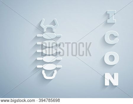 Paper Cut Centipede Insect Icon Isolated On Grey Background. Paper Art Style. Vector