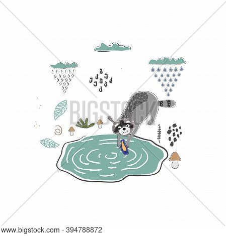 Sweet Hand Drawn Racoon Pattern. Scandinavian Style