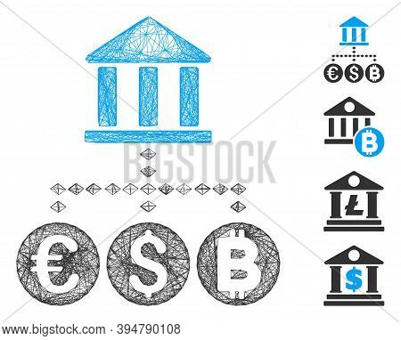 Vector Net Bank Currency. Geometric Hatched Carcass 2d Net Made From Bank Currency Icon, Designed Fr