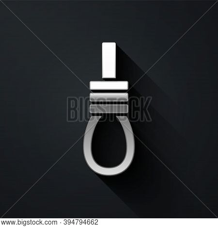Silver Gallows Rope Loop Hanging Icon Isolated On Black Background. Rope Tied Into Noose. Suicide, H
