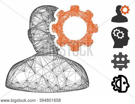 Vector Wire Frame Migraine. Geometric Wire Frame Flat Net Made From Migraine Icon, Designed From Cro