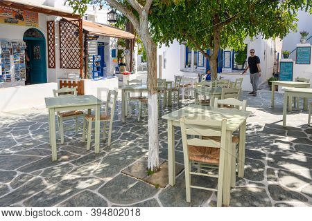 Folegandros, Greece - September 23, 2020: Small Square With Restaurants And Shops In Chora On Folega
