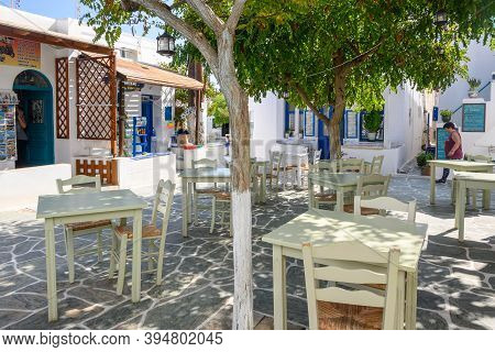 Folegandros, Greece - September 23, 2020: Small Square With Restaurants And Shops In Chora On Folega