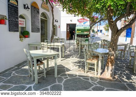 Folegandros, Greece - September 23, 2020: Small Square With Restaurants And Shops In Chora On Folega