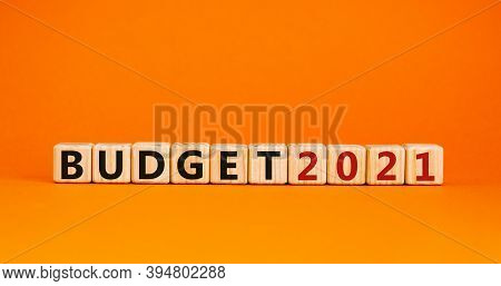 Business Concept Of Planning 2021. Wooden Blocks With The Inscription 'budget 2021'. Beautiful Orang