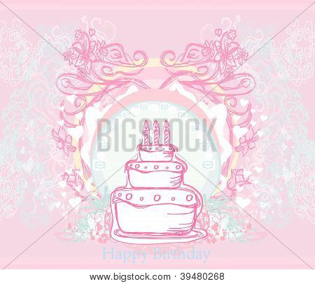 Carte d'anniversaire joyeux avec gâteaux d'anniversaire, vector illustration