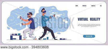 Vr Gaming Landing Page. Augmented Reality And Virtual 3d Entertainment. Website With Cartoon Teenage
