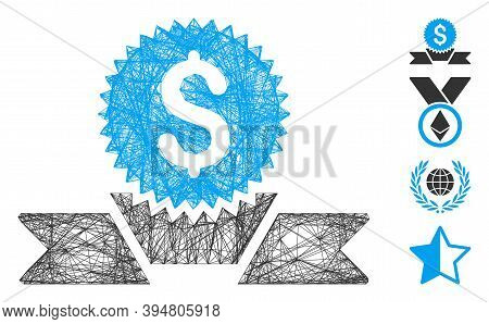 Vector Net Banking Award. Geometric Hatched Carcass Flat Net Made From Banking Award Icon, Designed 