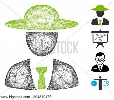 Vector Wire Frame Agronomist Chief. Geometric Wire Frame 2d Network Made From Agronomist Chief Icon,
