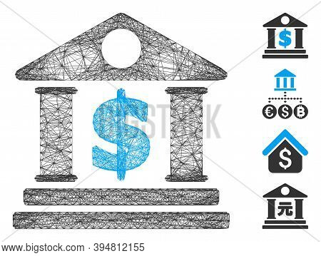 Vector Net Dollar Bank. Geometric Linear Carcass Flat Net Made From Dollar Bank Icon, Designed From 