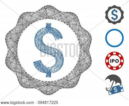 Vector Net Banking Seal Stamp. Geometric Linear Carcass 2d Net Made From Banking Seal Stamp Icon, De