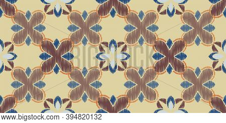 Ikat Colorful Seamless Ornament Pattern. Ethnic Indigo Tite Repeat Background For Textile, Wallpaper