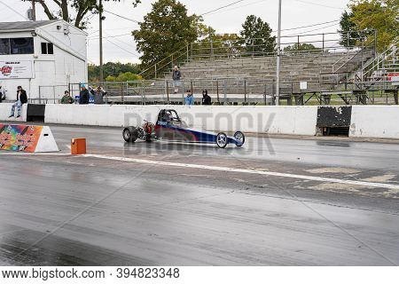 Milan, Michigan / Usa - 10-03-2020: Drivers Testing Their Cars At A Test And Tune Event That Is Open