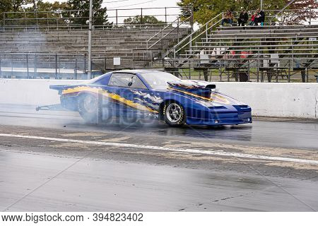 Milan, Michigan / Usa - 10-03-2020: Drivers Testing Their Cars At A Test And Tune Event That Is Open