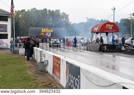 Milan, Michigan / Usa - 10-03-2020: Drivers Testing Their Cars At A Test And Tune Event That Is Open