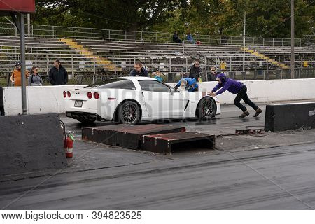 Milan, Michigan / Usa - 10-03-2020: Drivers Testing Their Cars At A Test And Tune Event That Is Open