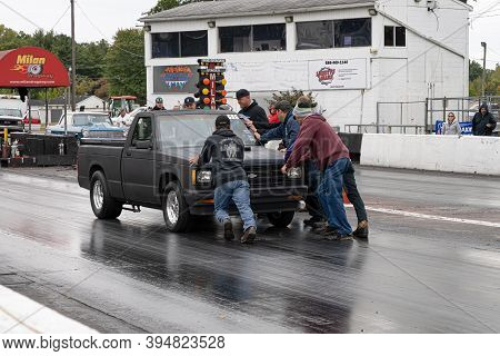 Milan, Michigan / Usa - 10-03-2020: Drivers Testing Their Cars At A Test And Tune Event That Is Open