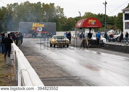 Milan, Michigan / Usa - 10-03-2020: Drivers Testing Their Cars At A Test And Tune Event That Is Open