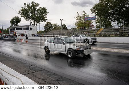 Milan, Michigan / Usa - 10-03-2020: Drivers Testing Their Cars At A Test And Tune Event That Is Open