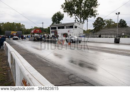 Milan, Michigan / Usa - 10-03-2020: Drivers Testing Their Cars At A Test And Tune Event That Is Open
