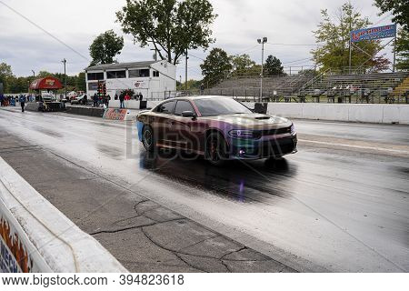 Milan, Michigan / Usa - 10-03-2020: Drivers Testing Their Cars At A Test And Tune Event That Is Open
