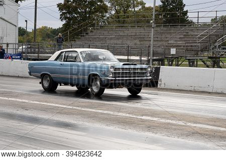 Milan, Michigan / Usa - 10-03-2020: Drivers Testing Their Cars At A Test And Tune Event That Is Open