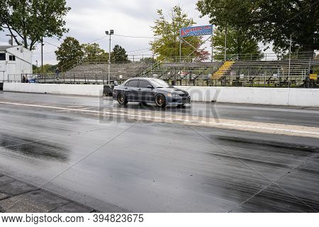 Milan, Michigan / Usa - 10-03-2020: Drivers Testing Their Cars At A Test And Tune Event That Is Open