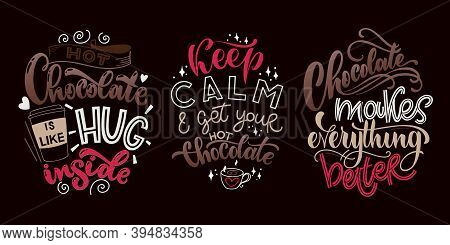 Chocolate Hand Lettering Quotes Set. Colorful Christmas Word Composition. Vector Design Elements For