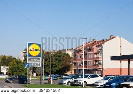 Pancevo, Serbia - October 10, 2020 Logo Of A Lidl Supermarket In Pancevo, Serbia. Lidl Is A German G