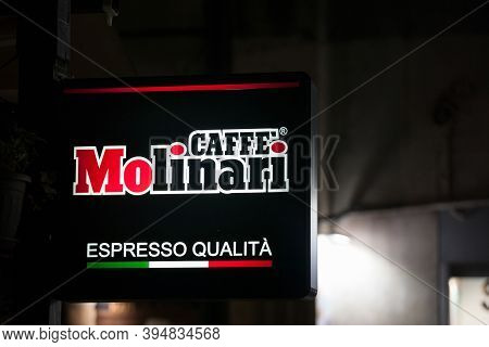 Belgrade, Serbia - October 20, 2020:  Caffe Molinari Logo In Front Of One Of Their Retailer Cafe In 