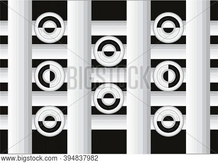 Black And White, Rectangular Shape, Abstract Artwork Having Some Round Buttons