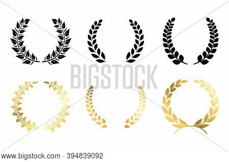 Laurel Winner Labels. Golden And Black Luxury Badge. Greek Or Roman Traditional Triumph Branches. Ch