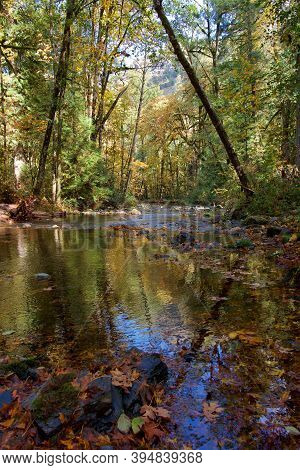 Mount Finnlayson Shows Through The Autumn Trees Along The Goldstream River, Goldstream Provincial Pa
