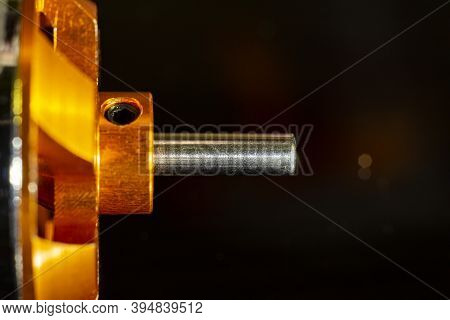 Brushless (bldc) Outrunner Motor Shaft For Aircraft Model Close-up On A Black Background. Copyspace.