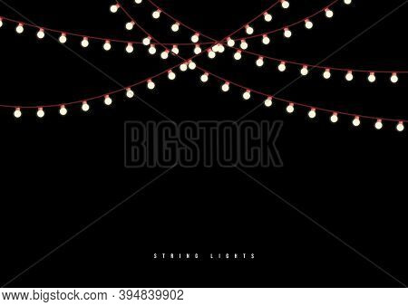Outdoor String Lights Isolated On Black Background.