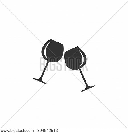 Two Glasses With Red Wine Icon. Mulled Wine Icon Flat.