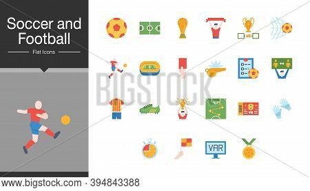 Soccer And Football Icons. Flat Design. For Presentation, Graphic Design, Mobile Application Or Ui. 