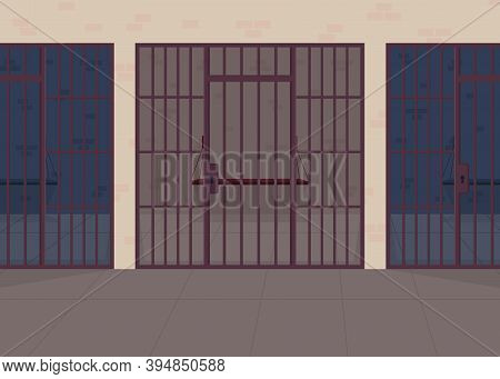 Jail Flat Color Vector Illustration. Police Department. Detention Center For Prisoner. Punishment Fo
