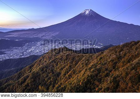 Mount Fuji And Fujiyoshida City In Autumn View From The Top Of Mt. Mitsutoge