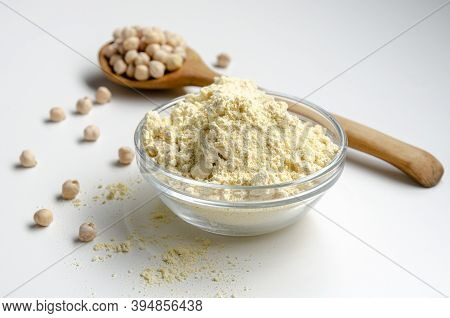 Gram Flour Made Of Chickpeas On White Background